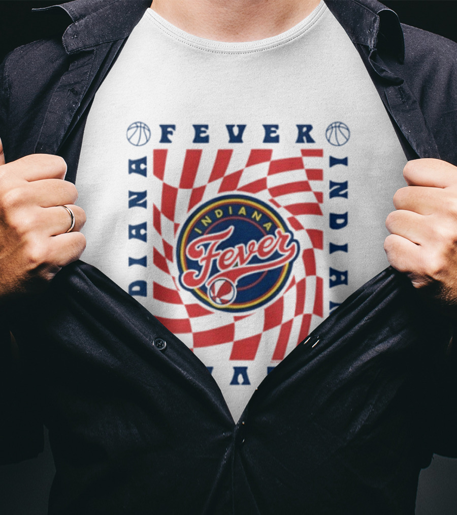 WNBA Indiana Fever Wavy Checkerboard Logo Basketball T-Shirt