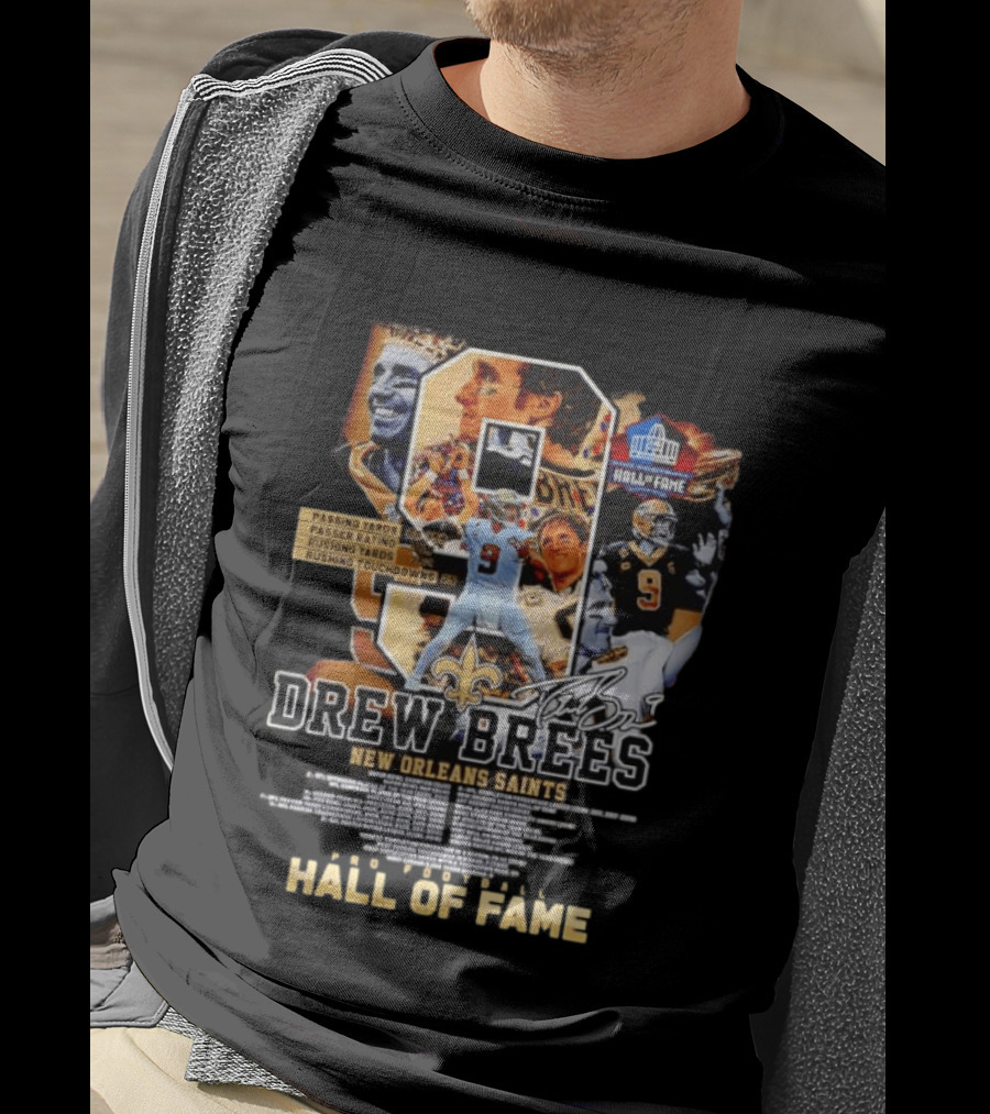 Drew Brees New Orleans Saints Hall Of Fame Passing Yards Touchdowns Memories T-Shirt