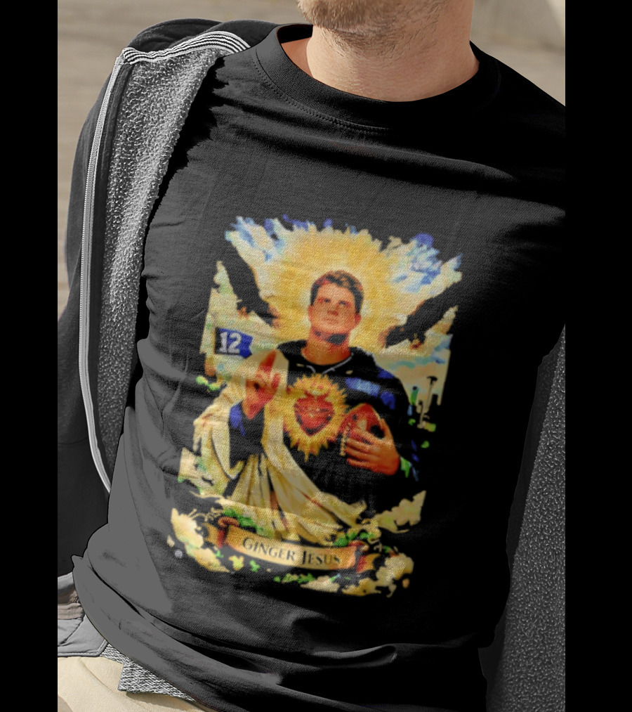 Ginger Jesus 12 Seattle Seahawks Football Halo Sacred Heart T-Shirt