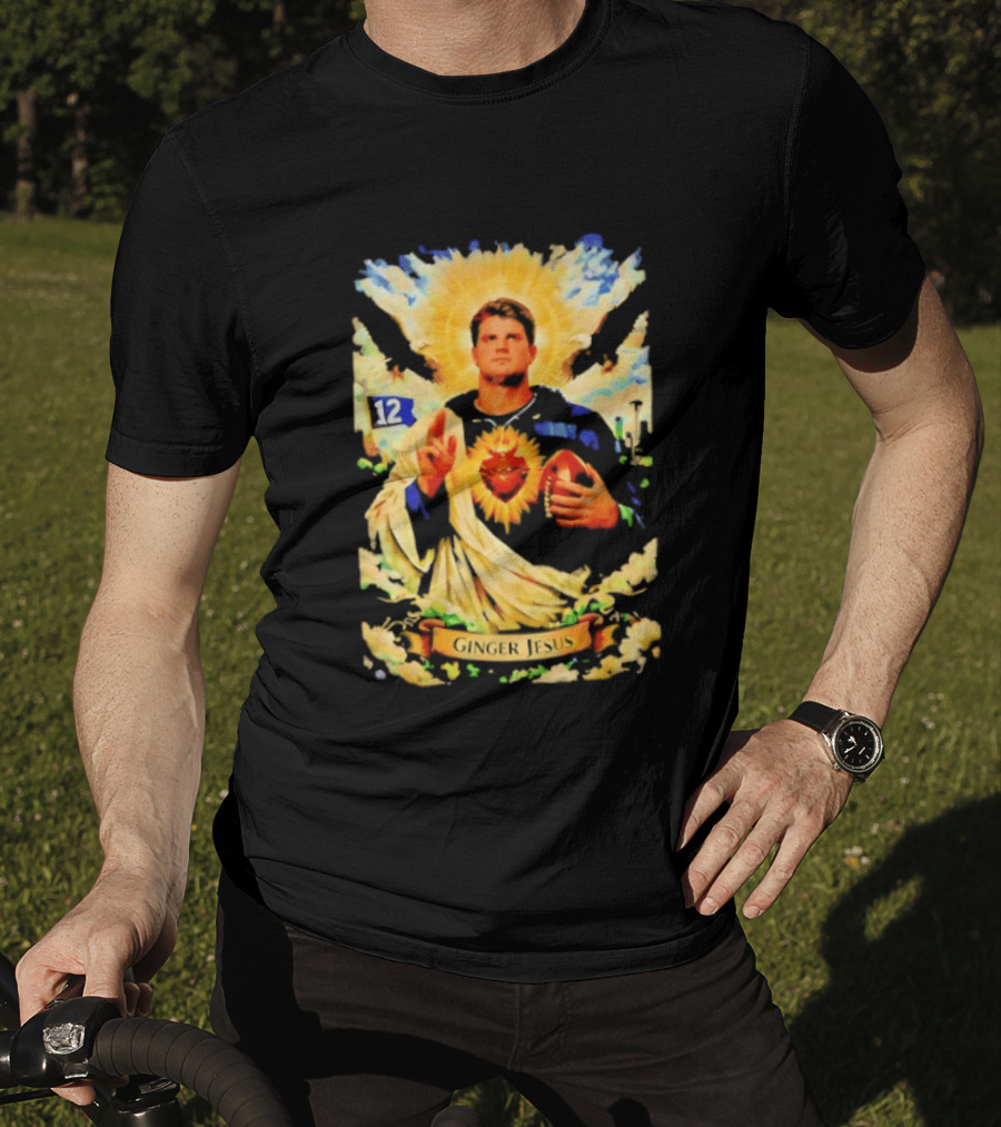 Ginger Jesus 12 Seattle Seahawks Football Halo Sacred Heart T-Shirt