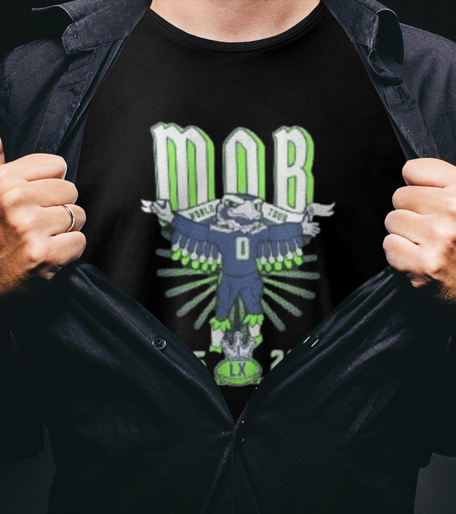 Seattle Seahawks MOB World Tour 2025 2026 Cartoon Bald Eagle Creature Olympic Washington LX T-Shirt