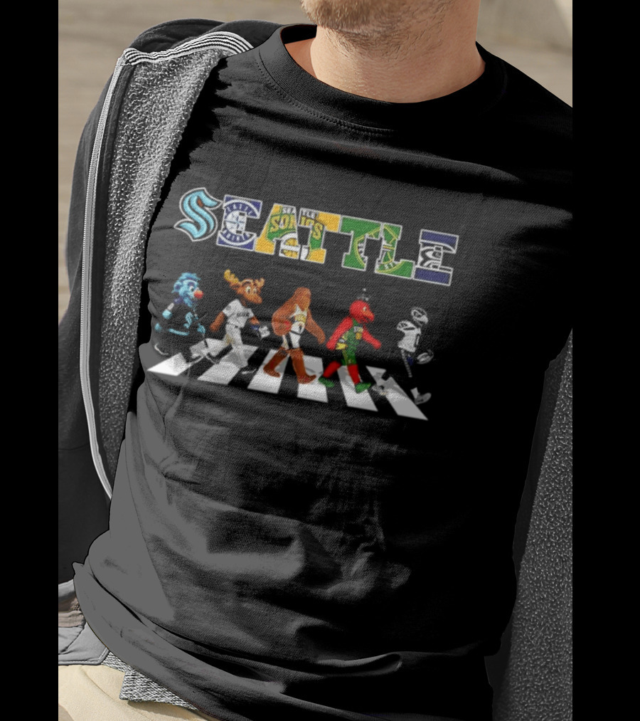 Seattle Sports Teams Blitz Mariner Moose Squatch Boomer Rhino Mascots T-Shirt