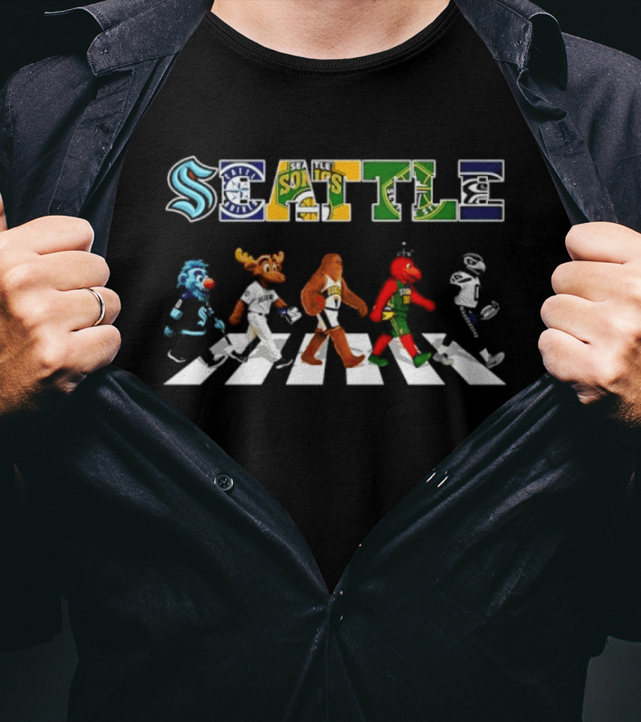 Seattle Sports Teams Blitz Mariner Moose Squatch Boomer Rhino Mascots T-Shirt