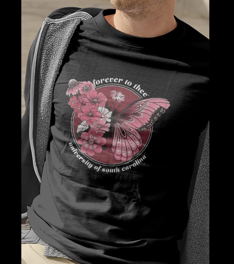South Carolina Gamecocks Garnet Butterfly Forever To Thee University Flowers T-Shirt