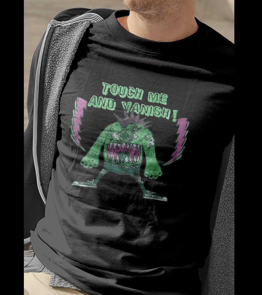 Touch Me And Vanish Monster With Lightning Bolts And Punk Spikes T-Shirt