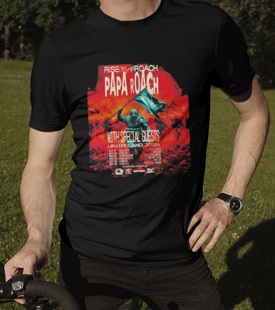 Papa Roach Rise Of The Roach With Special Guests UK Ireland Tour 2026 Dates Glasgow Dublin Birmingham Manchester London Cardiff T-Shirt
