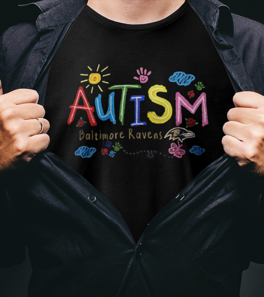 Baltimore Ravens Autism Awareness Teach Love Hope Colorful Puzzle Pieces T-Shirt