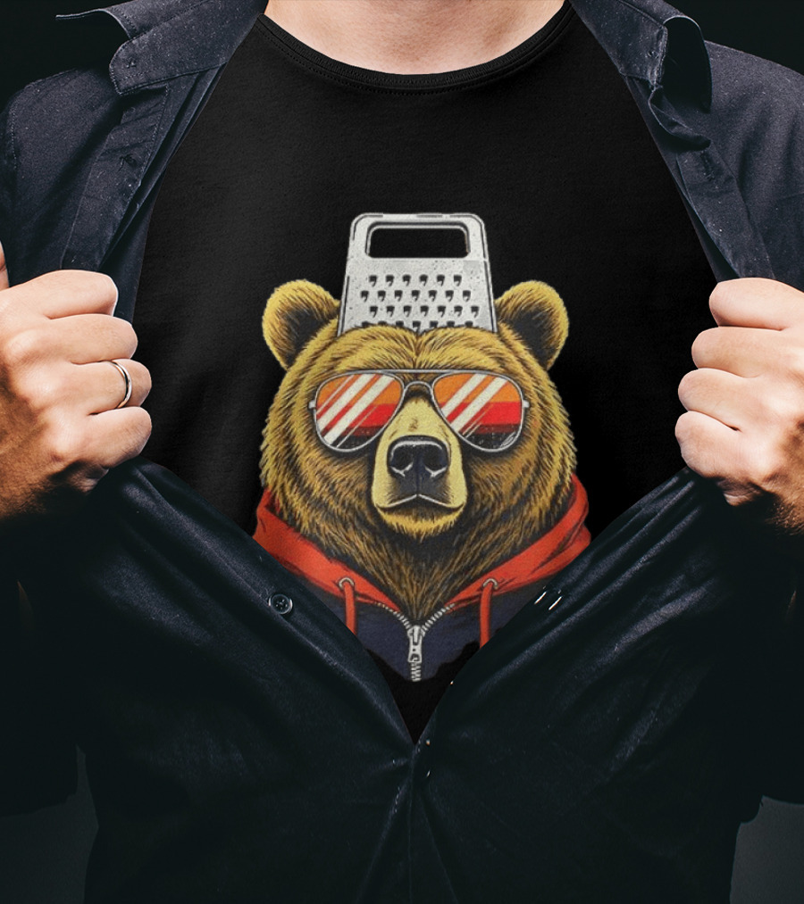 Chicago Bears Foam Cheese Grater Hat Bear With Sunglasses T-Shirt