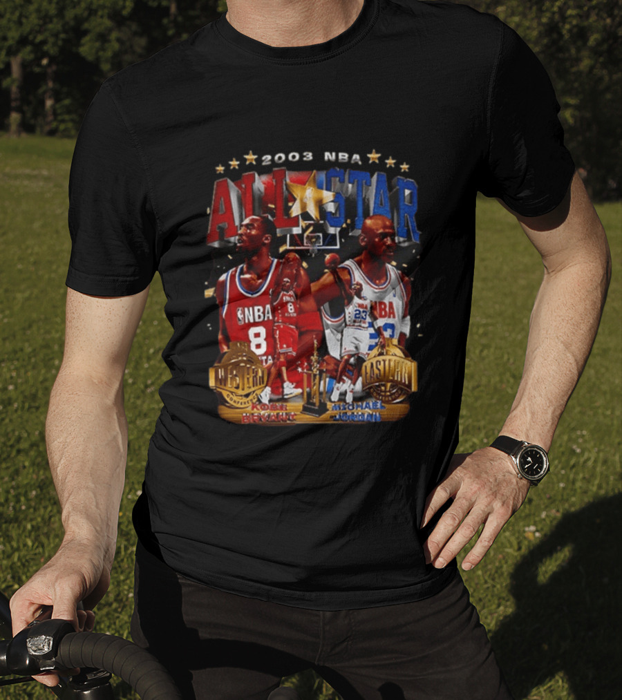 2003 NBA All Star Kobe Bryant Michael Jordan Western Eastern Conference Basketball T-Shirt