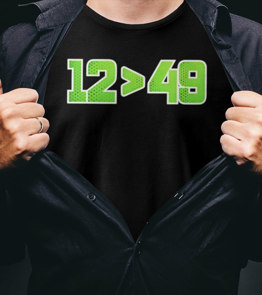 Seattle 12 Greater Than 49 Neon Green Football Fan Gear T-Shirt