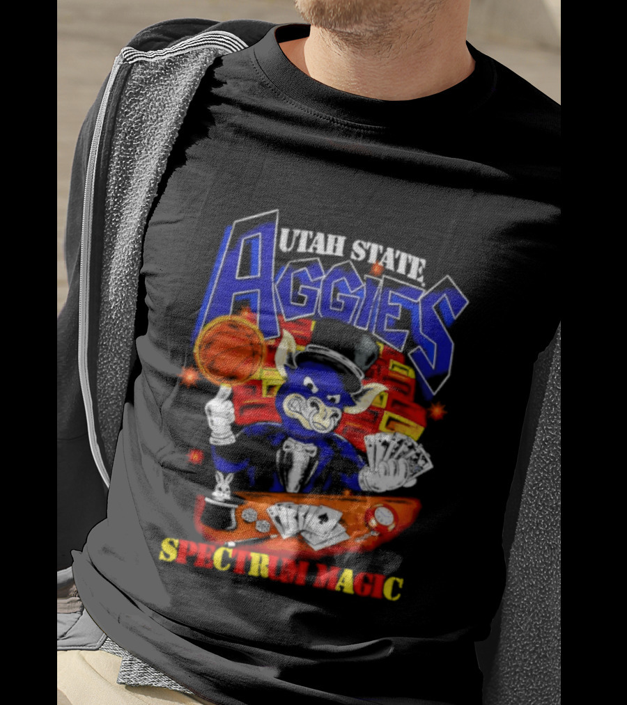 Utah State Aggies Spectrum Magic Basketball Theme With Cards T-Shirt