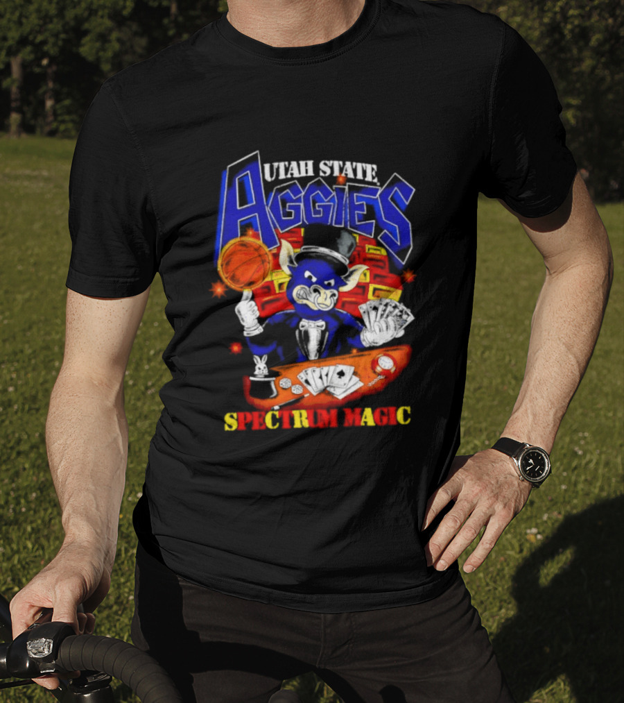 Utah State Aggies Spectrum Magic Basketball Theme With Cards T-Shirt