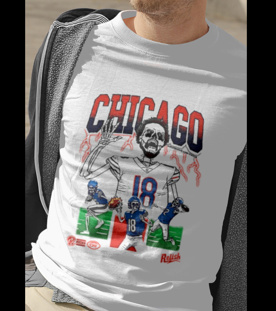 Chicago Football Skeleton Number 18 Claw Action T-Shirt