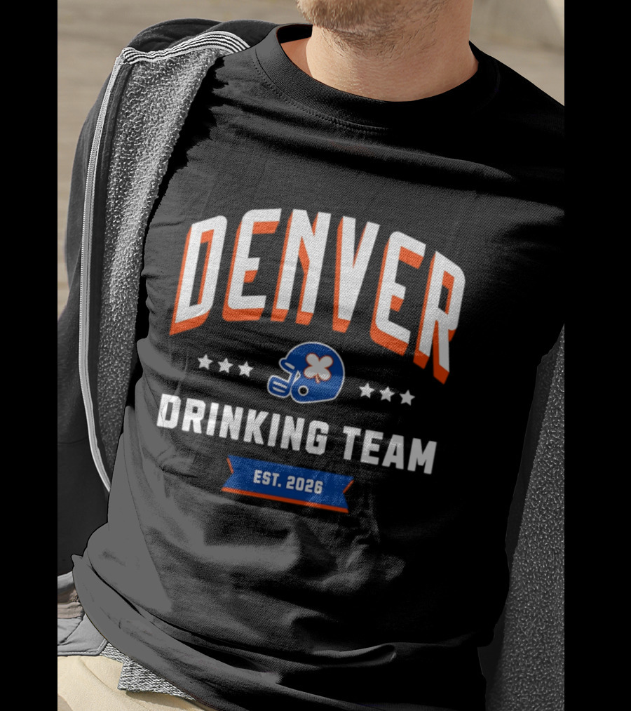 Denver Broncos Drinking Team St Patrick's Day Helmet Logo Est 2026 T-Shirt