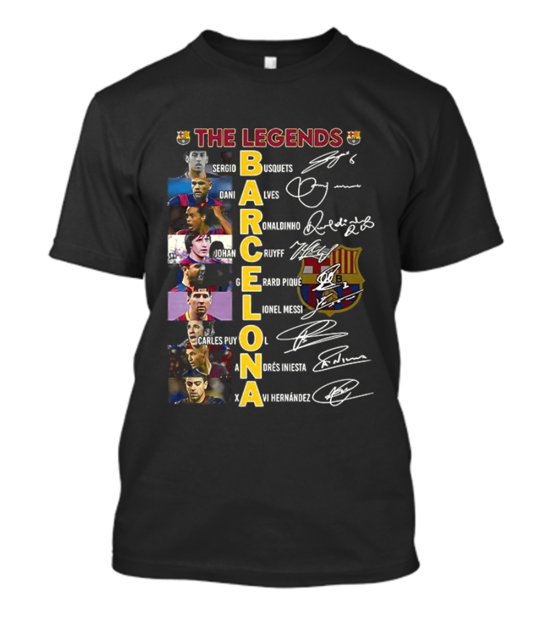 The Legends Barcelona Ronaldinho Sony Anderson Lionel Messi Xavi Hernandez David Villa Sergio Busquets T-Shirt