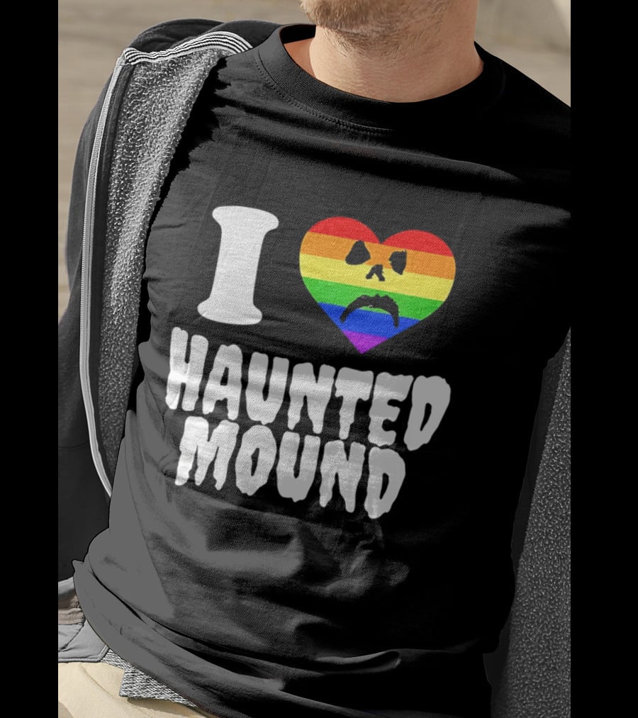 I Love Haunted Mound Rainbow Heart Face T-Shirt