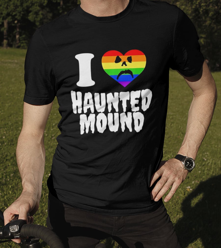 I Love Haunted Mound Rainbow Heart Face T-Shirt