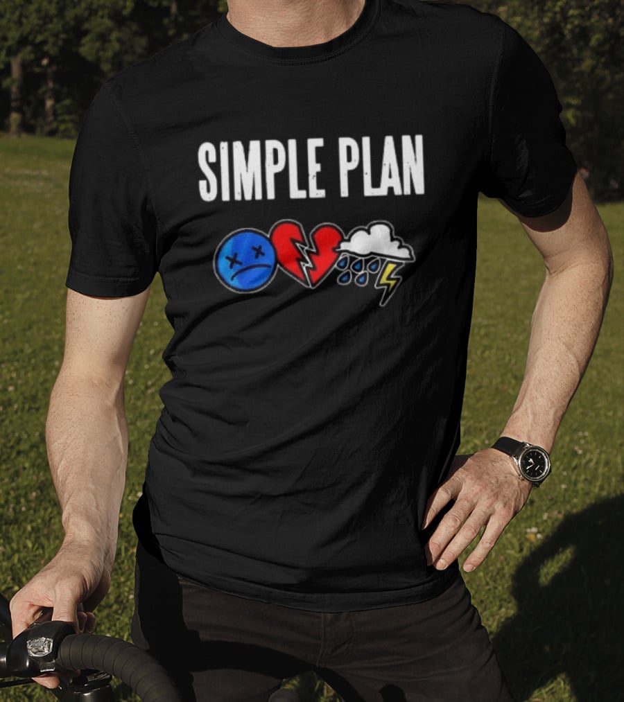 Simple Plan Tour 2026 Emojis Sad Face Broken Heart Storm Cloud T-Shirt