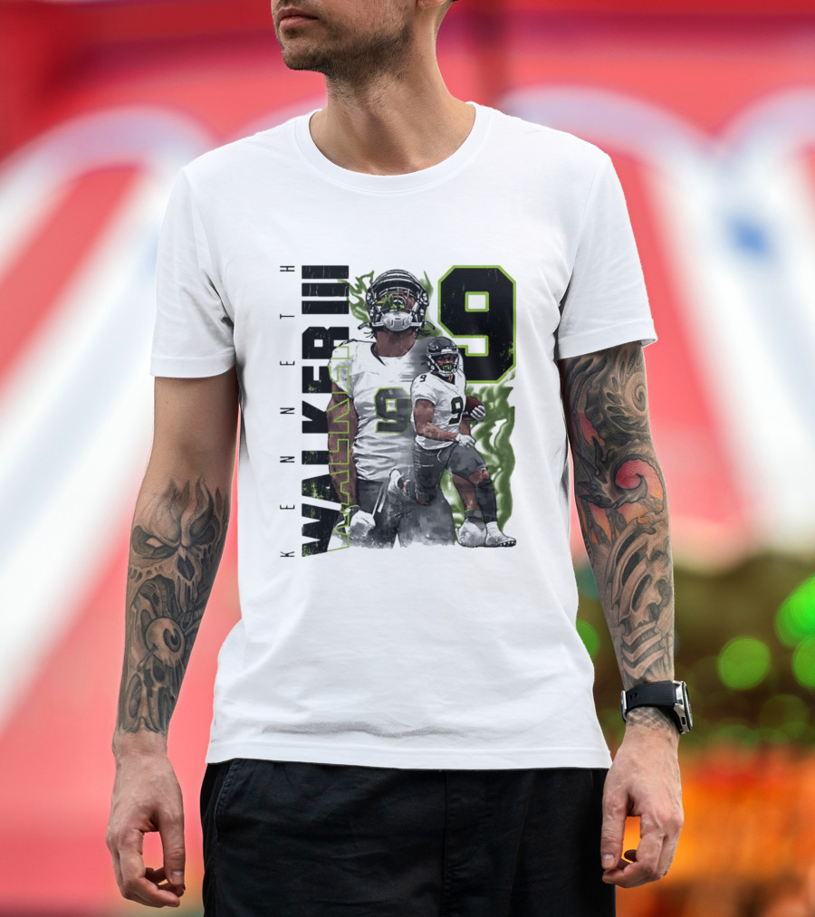 Kenneth Walker III Neon Aura Seattle Seahawks Number 9 T-Shirt