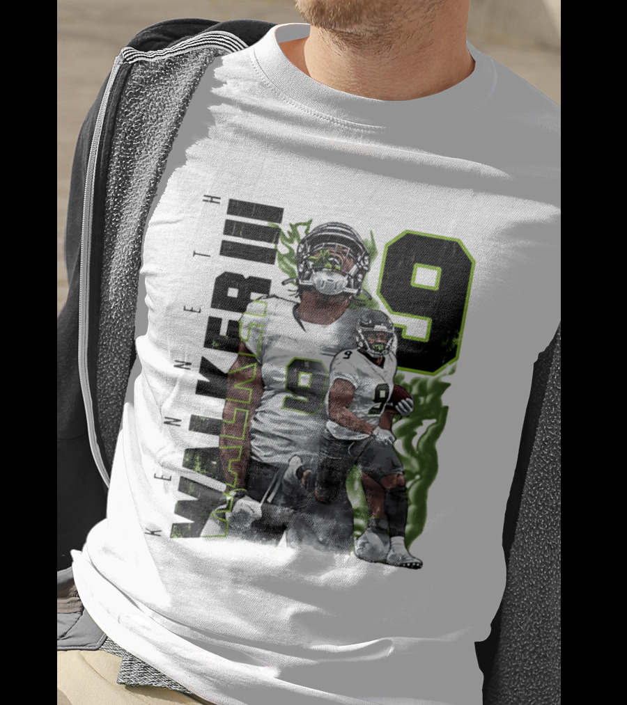 Kenneth Walker III Neon Aura Seattle Seahawks Number 9 T-Shirt