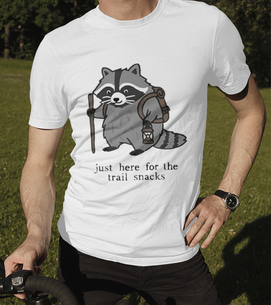 Raccoon Hiking Just Here For The Trail Snacks Nature Lover T-Shirt