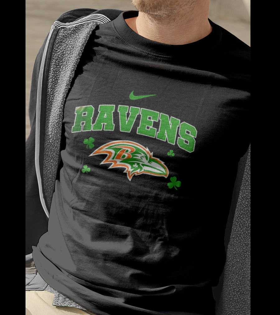 Ravens Irish Shamrock Nike Theme With Green And Orange T-Shirt