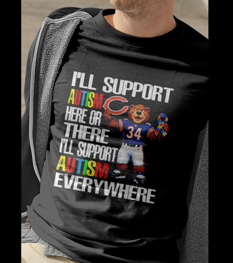 Chicago Bears Support Autism Awareness Everywhere Bear Mascot 34 T-Shirt