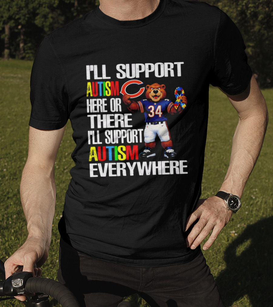 Chicago Bears Support Autism Awareness Everywhere Bear Mascot 34 T-Shirt