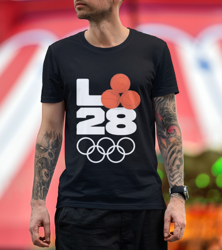 LA28 Basketball Olympic Rings NBA All Star Mitchell Ness Los Angeles T-Shirt
