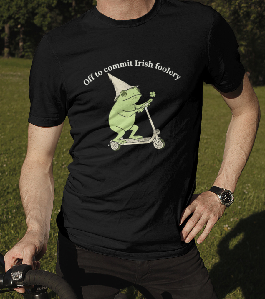 Off To Commit Irish Foolery Frog On Scooter St Patrick's Day T-Shirt