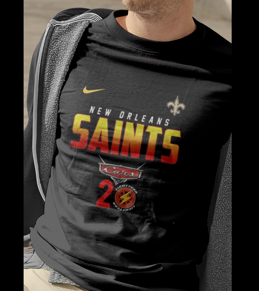New Orleans Saints Cars 20th Anniversary Nike Fleur De Lis Lightning Bolt T-Shirt