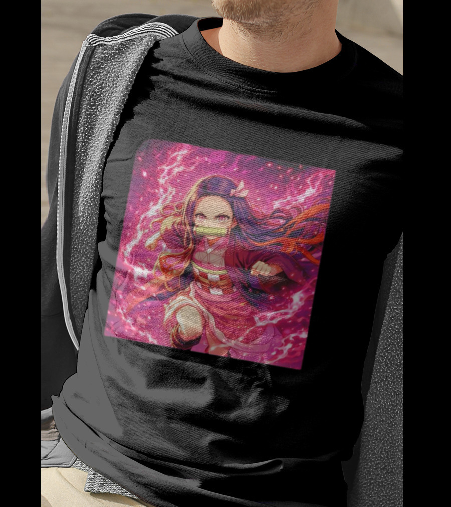 Nezuko Kamado Pink Demon Lightning Aura Magic T-Shirt