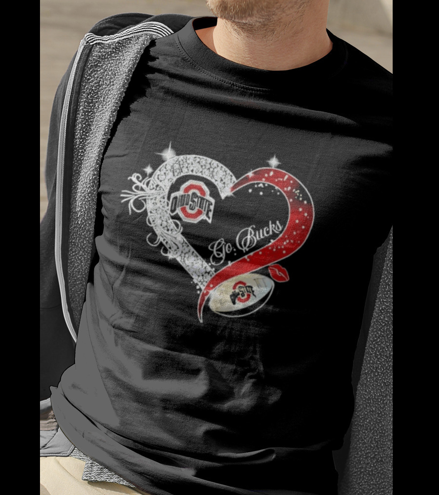 Ohio State Buckeyes Go Bucks Heart Shaped Iconic Red And White T-Shirt