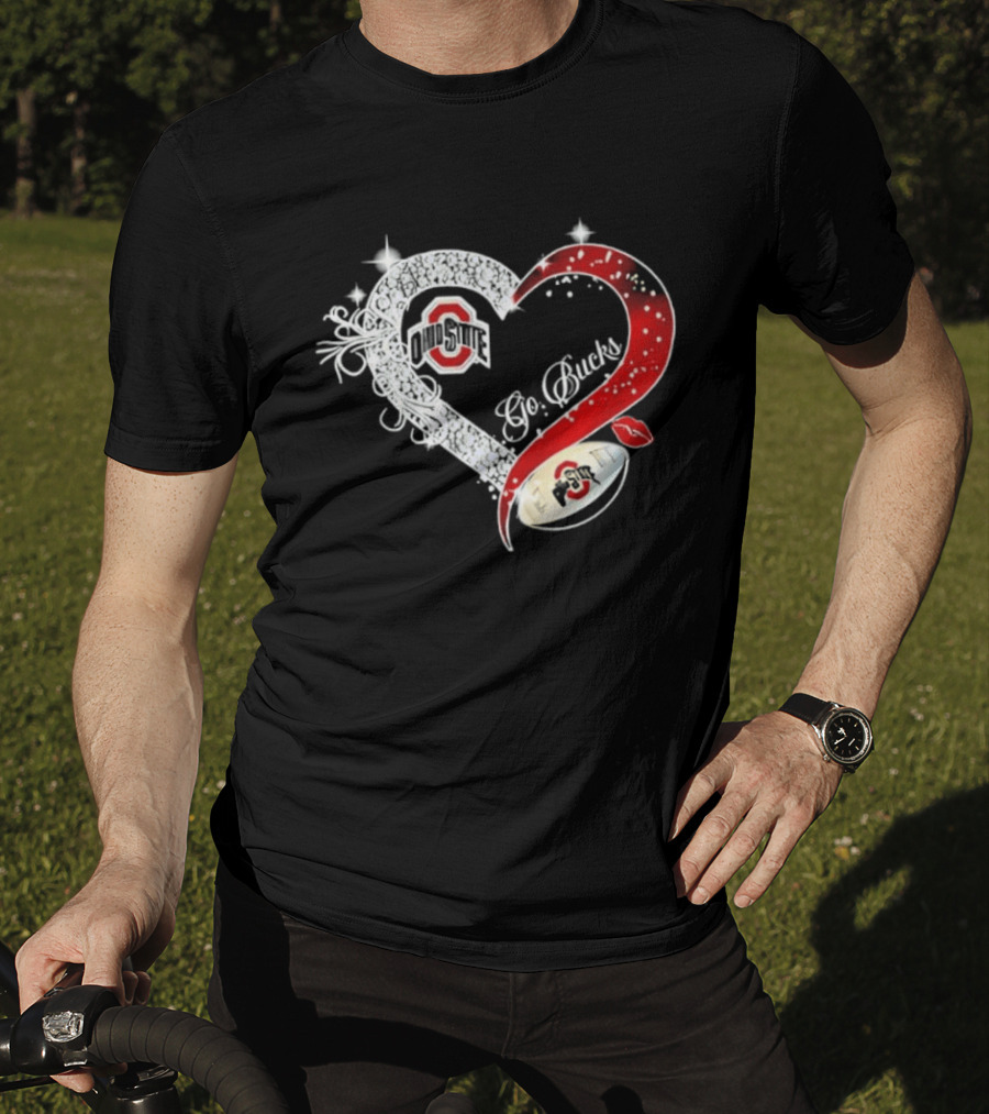 Ohio State Buckeyes Go Bucks Heart Shaped Iconic Red And White T-Shirt