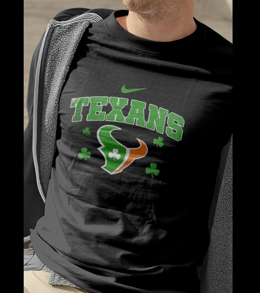 Houston Texans Irish Clover St. Patrick's Green Nike Fan Gear T-Shirt
