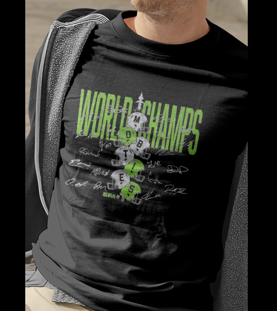 World Champs Seattle Football Helmet Stack Signatures T-Shirt