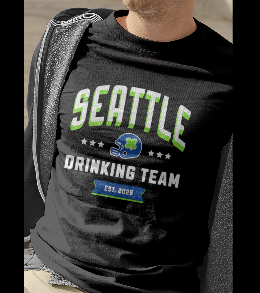Seattle Drinking Team Est. 2026 St. Patrick's Day Football Helmet Clover Stars T-Shirt