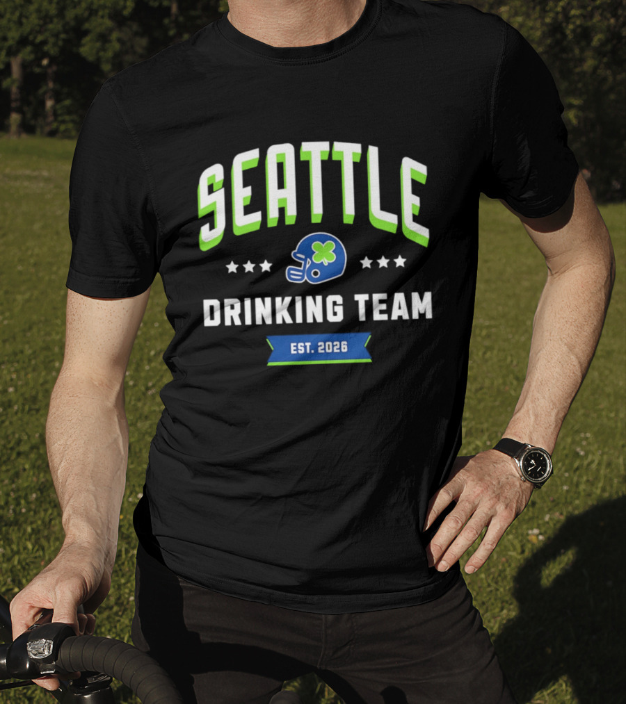 Seattle Drinking Team Est. 2026 St. Patrick's Day Football Helmet Clover Stars T-Shirt