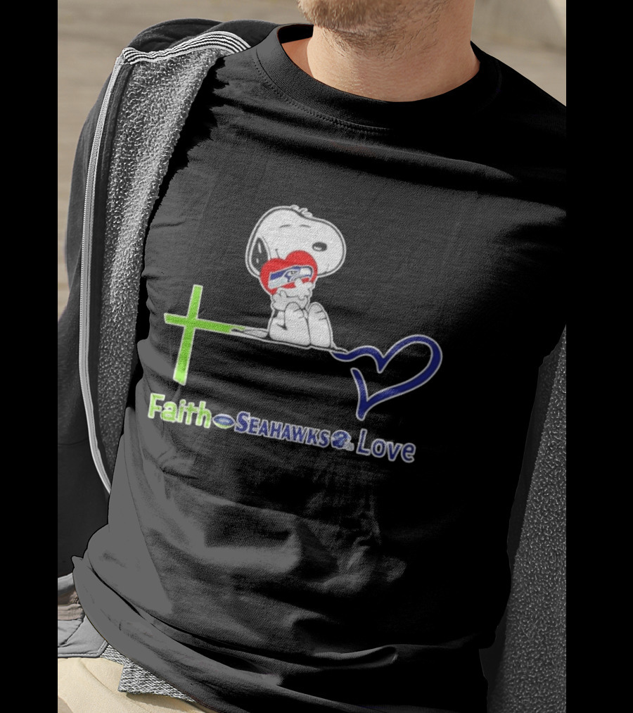 Faith Seahawks Love Snoopy Hugs Heart T-Shirt