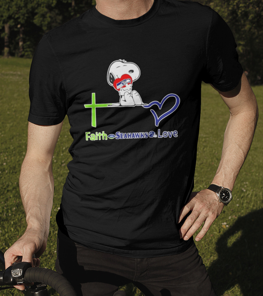 Faith Seahawks Love Snoopy Hugs Heart T-Shirt