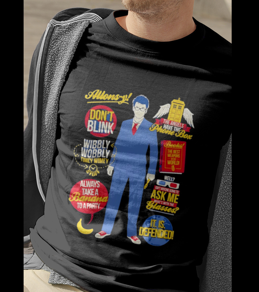 10th Doctor Quotes Wibbly Wobbly Timey Wimey Don't Blink TARDIS Banana T-Shirt