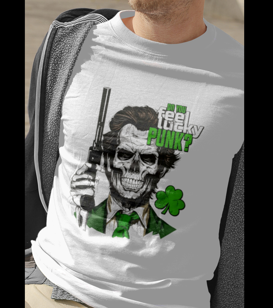 Do You Feel Lucky Punk Skull Gun Shamrock T-Shirt
