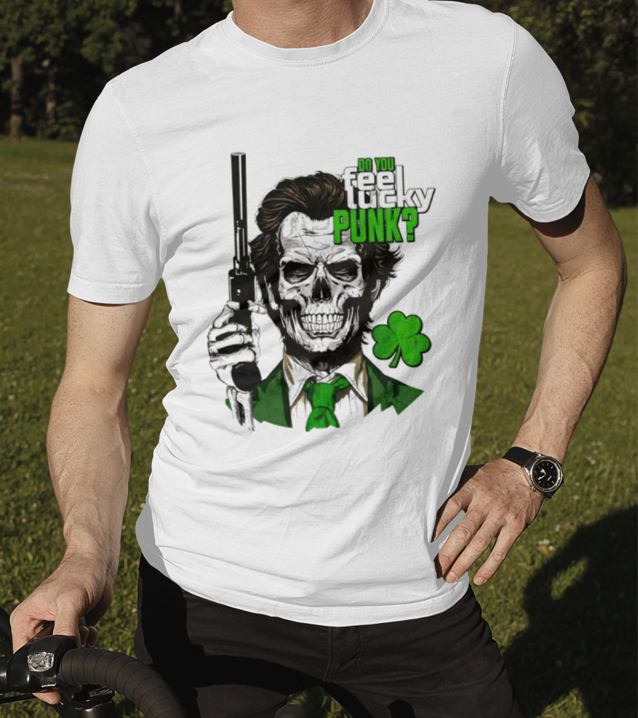 Do You Feel Lucky Punk Skull Gun Shamrock T-Shirt