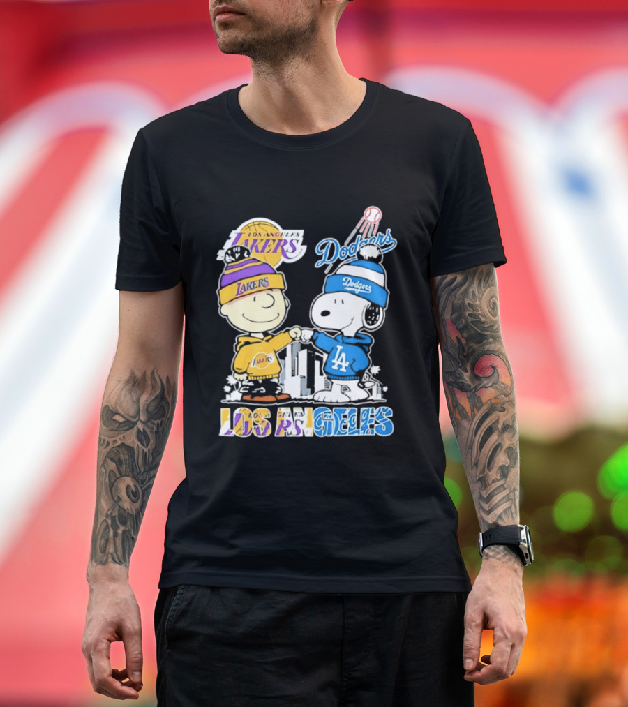 Snoopy Charlie Brown Los Angeles Lakers Dodgers Friendship Team Spirit T-Shirt