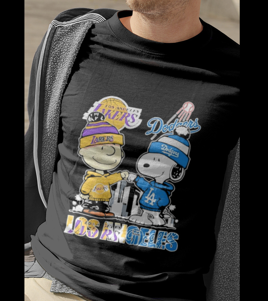Snoopy Charlie Brown Los Angeles Lakers Dodgers Friendship Team Spirit T-Shirt