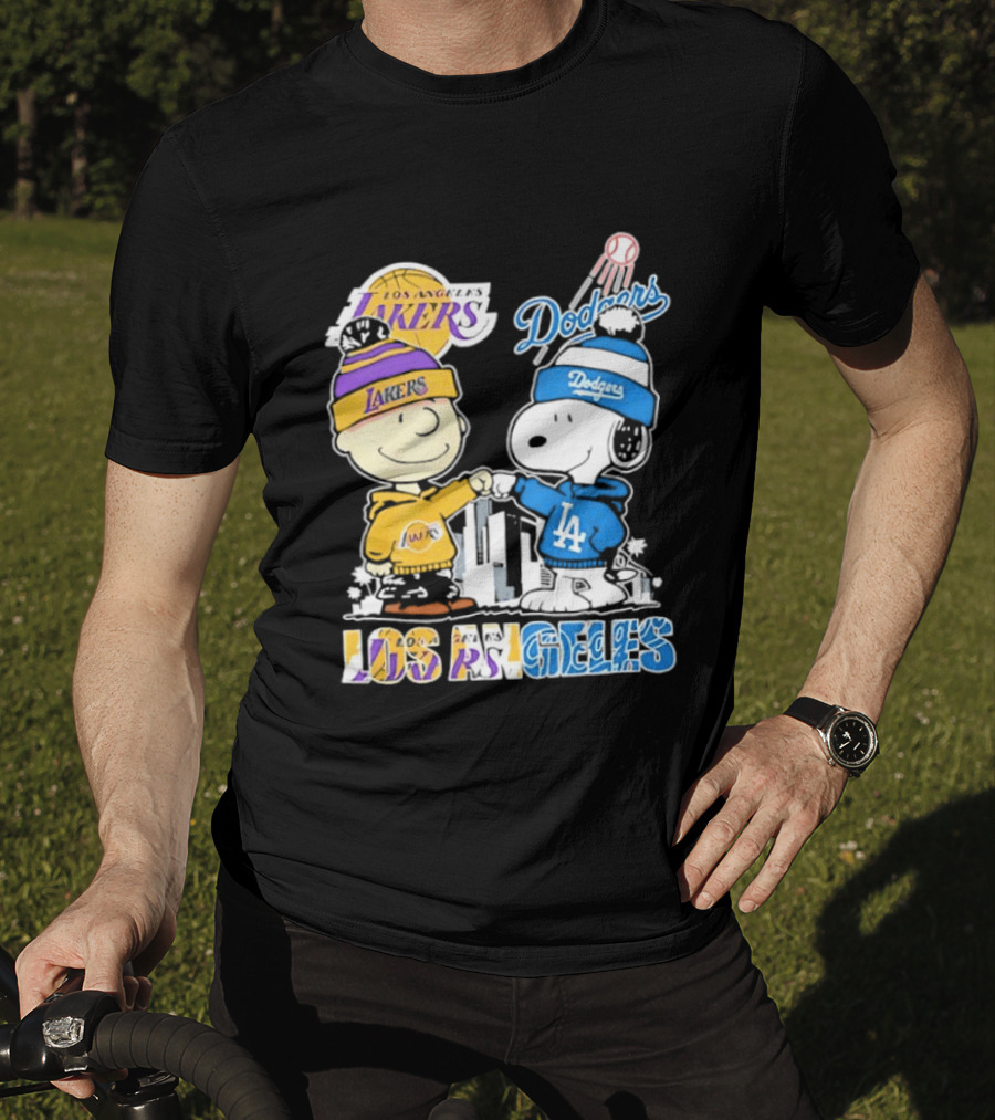 Snoopy Charlie Brown Los Angeles Lakers Dodgers Friendship Team Spirit T-Shirt