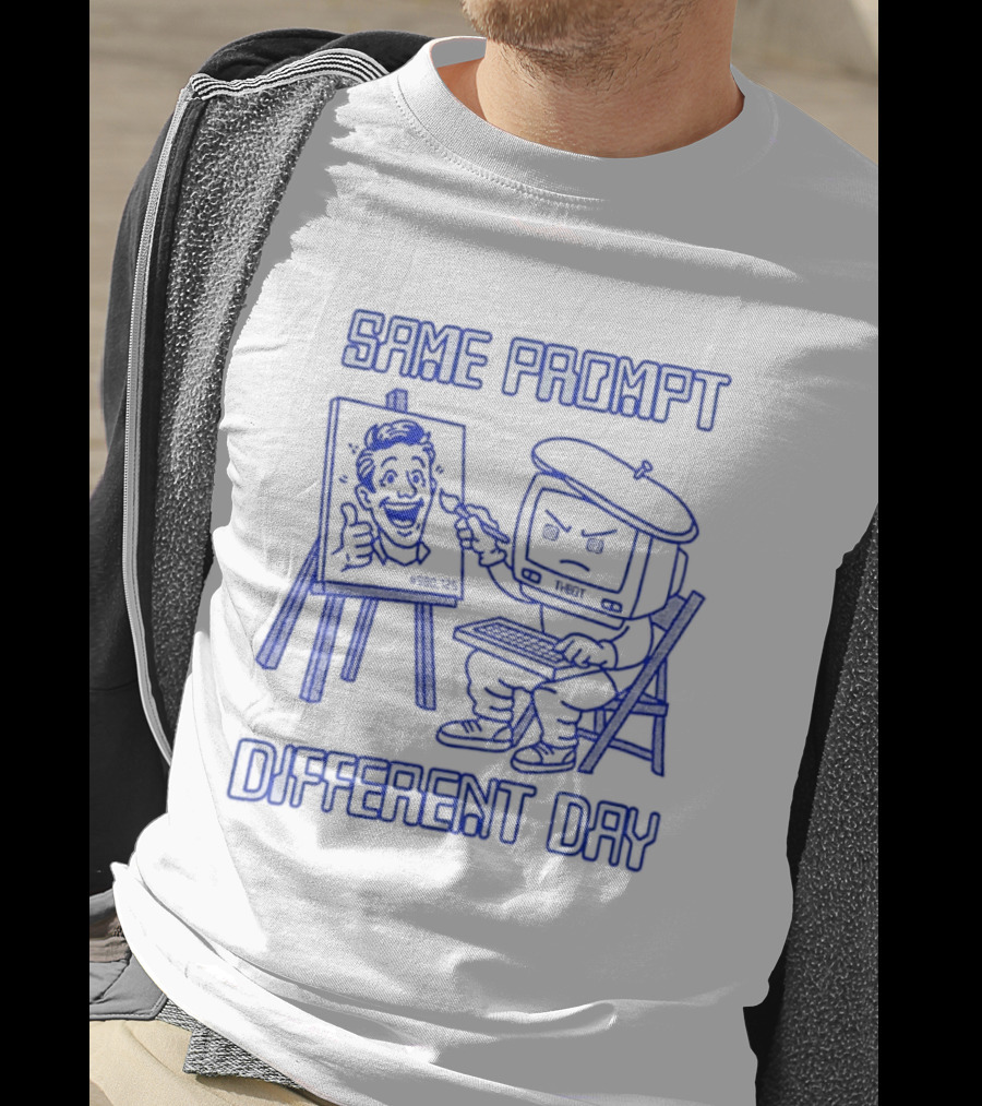 Same Prompt Different Day AI Painter Cartoon With Easel And T-Shirt