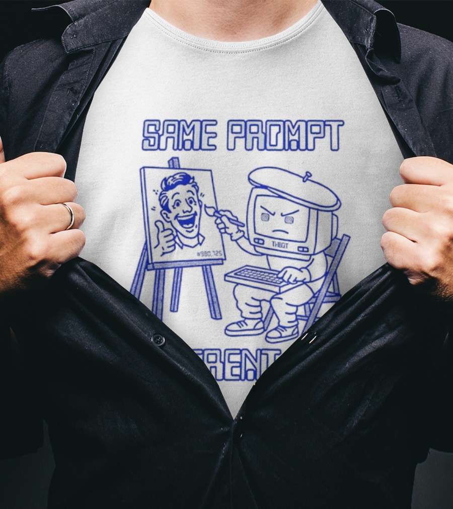 Same Prompt Different Day AI Painter Cartoon With Easel And T-Shirt