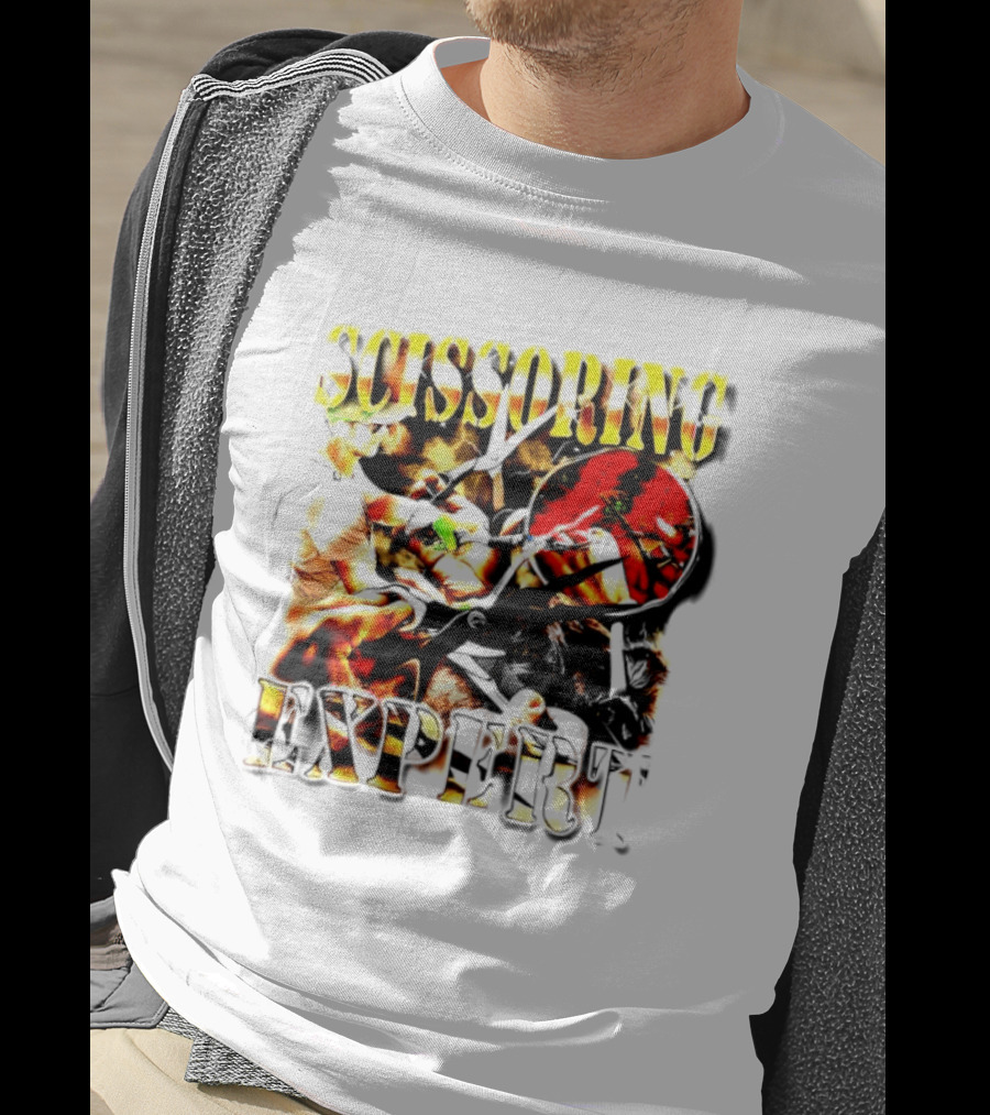 Scissoring Expert Vibrant Scissors Holding T-Shirt