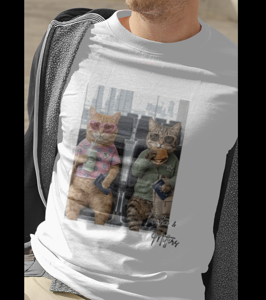 Tabitha & Mittens Airport Adventure Cats With Heart Glasses Milkshake Burger Passport T-Shirt